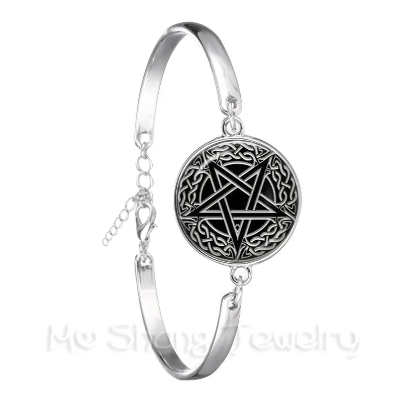 

Сатанинских Бафомет браслет с пентаграммой в готическом стиле серебром кольцеобразный браслет фирмы "сатанизм зло скрытую с пятиугольной ...