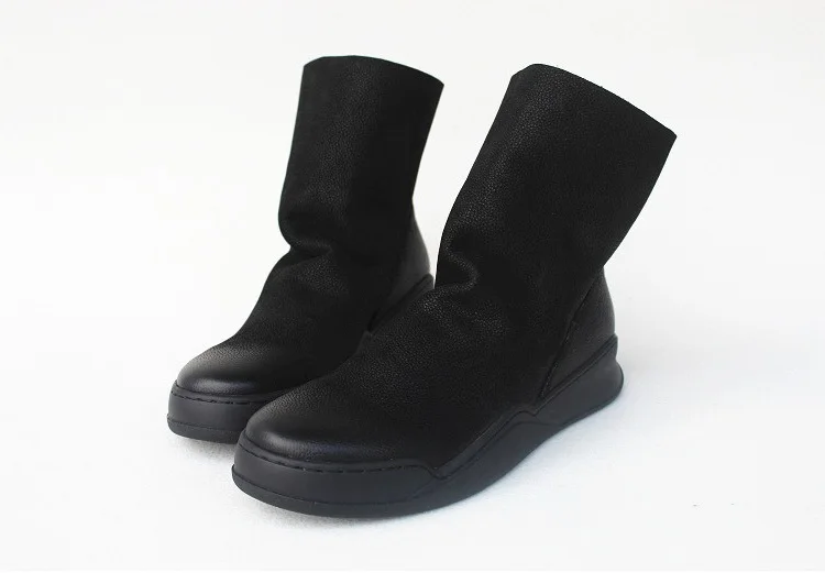 Careaymade-Genuine Leather Thick-soled Women's Shoes Round-toed Original Handmade Single boots Flat-soled Retro Leisure boots