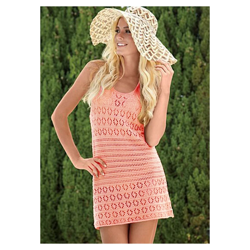 Сексуальное женское вязаное крючком борцовка платье из 100% хлопка пляжное