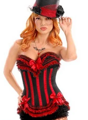 Женский сексуальный корсет Burlesque черный красный топ со шнуровкой бюстье с