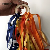 newest 20 pieceslot orange wooden ring waldorf ribbon hand kite toy swirl stremers fly me birthyday party favors