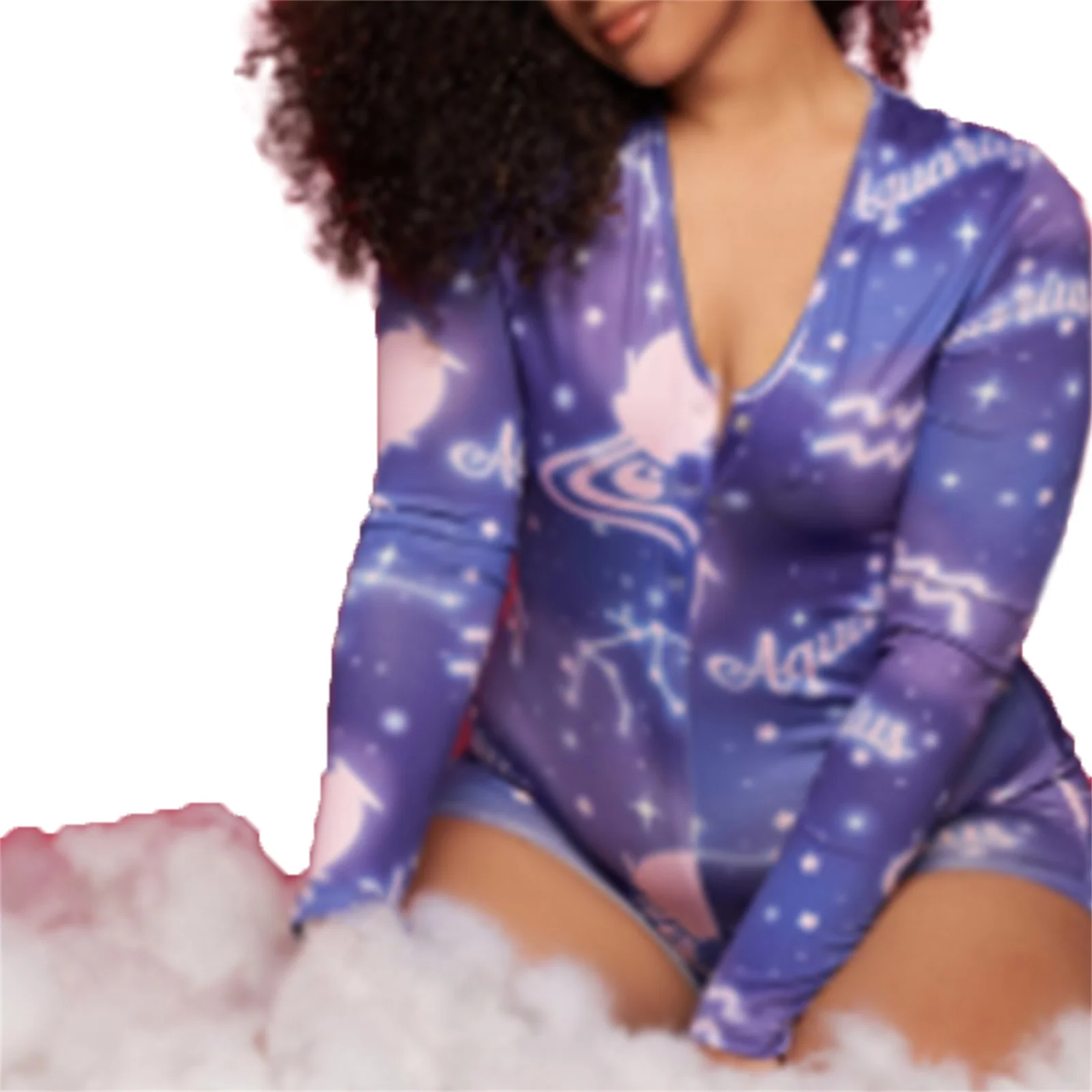 

Hirigin Sexy Women Long Sleeve Bodycon Pajama Romper Women Zodiac Signs Bodysuit Shorts Leotard Playsuit Overalls Sleepwear