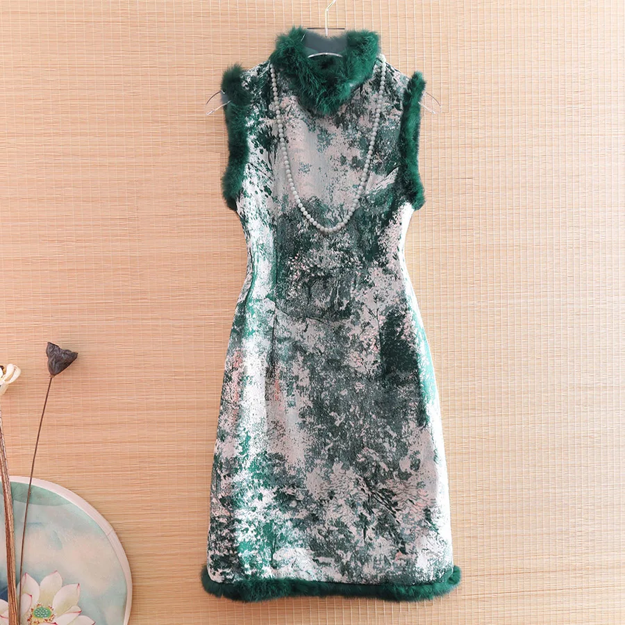 

Осень-зима, Женский Теплый жаккардовый жилет, винтажное элегантное приталенное женское платье без рукавов с цветочным рисунком из кроличьих волос