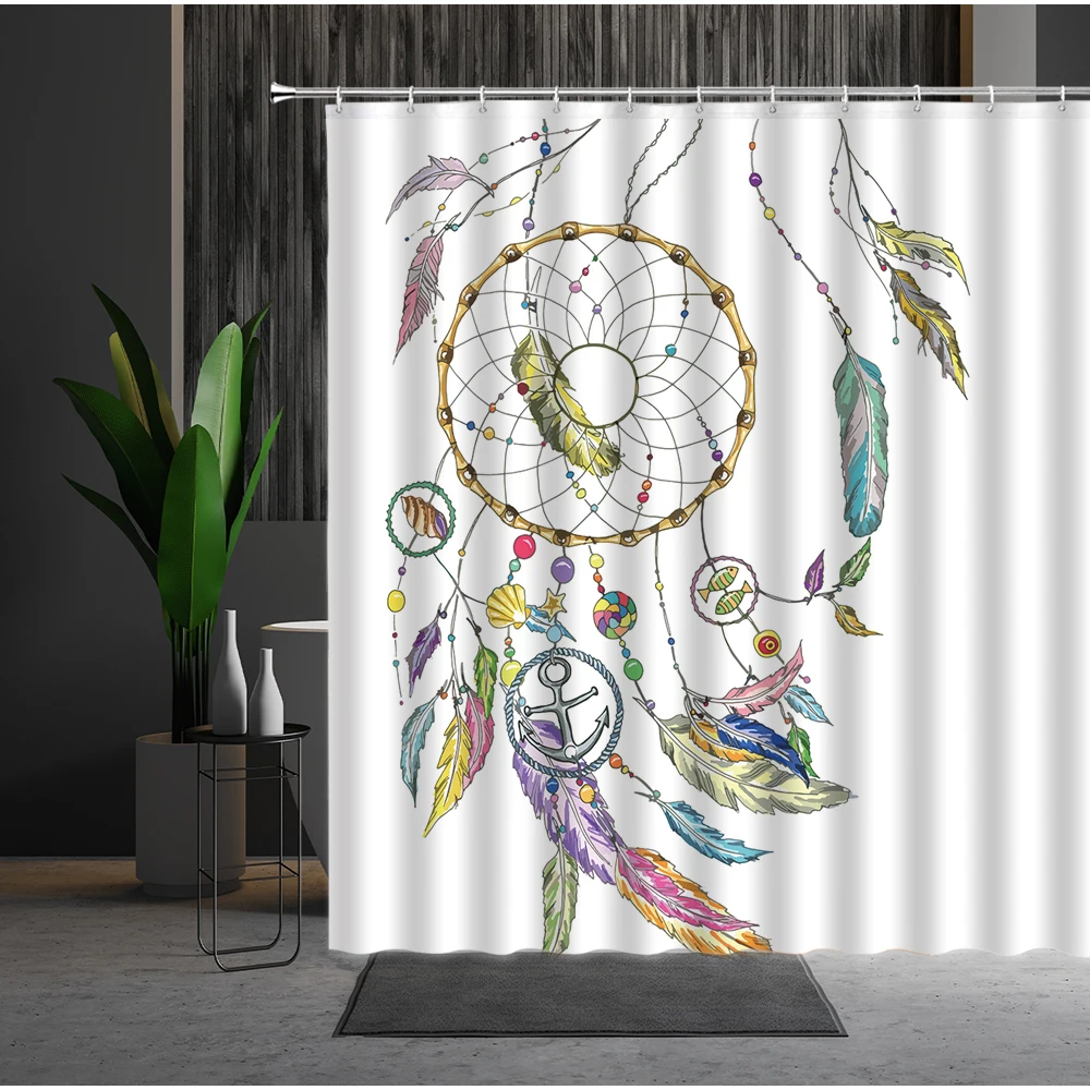 

Dream Catcher Shower Curtain Animal Peacocks Feathers Modern 3D Printed Waterproof Bathtub Decor Set With Hook Bathroom Curtains