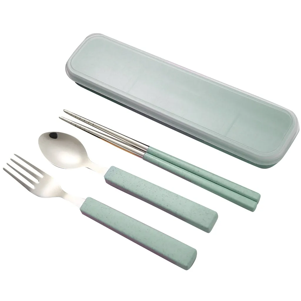3pcs/set Spoon Fork Chopsticks Stainless Steel Travel Cutlery Tableware Box Sale palillos chinos китайские палочки | Дом и сад
