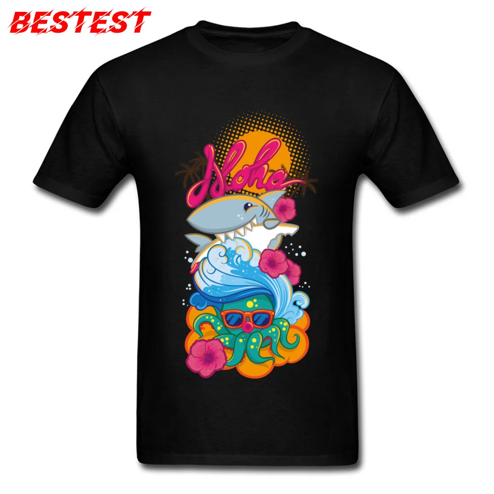 Aloha летняя футболка 2018 новая мужская забавная Акула солнце принт осьминога топы