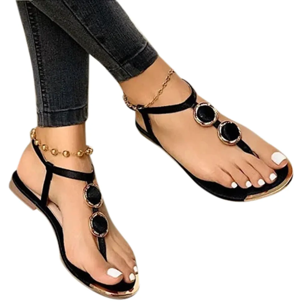 

Women Sandals 2021 Summer Outdoor Beach Flip-flop Sandals Solid Fashion Buckle Strap Sandals Women Flats Casual Ladies Shoes