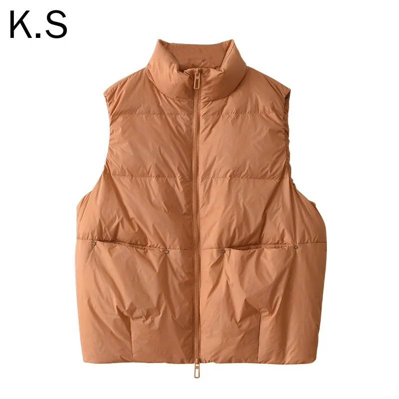 

Autumn and Winter Women's Vest Loose Down Jacket Stand Collar White Duck Down Jacket Waistcoat