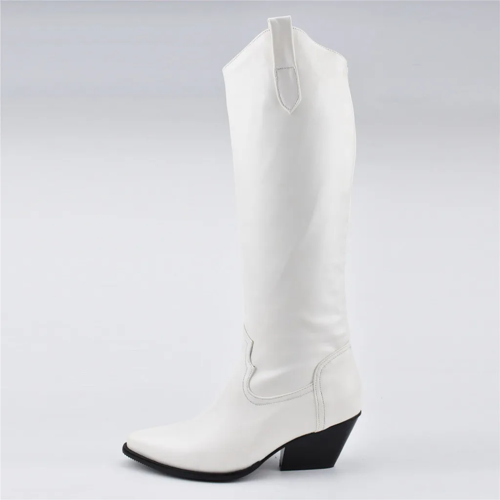 Женские сапоги женские рыцарские на высоком квадратном каблуке модные ботинки