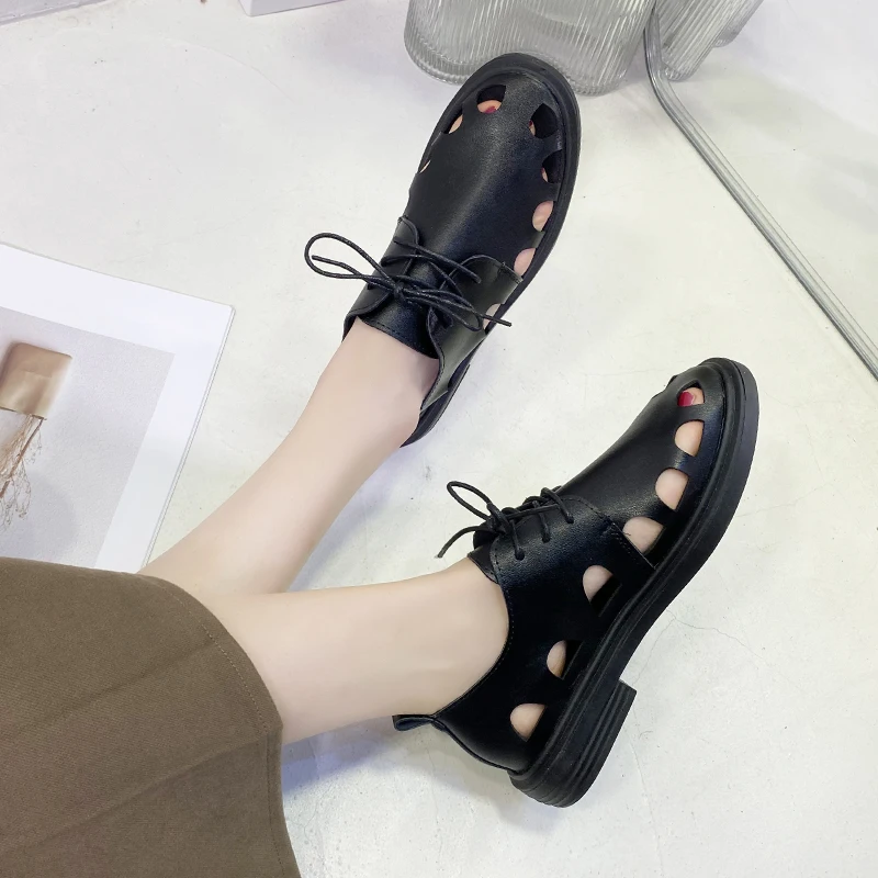 

Korean Shoes Elegant Round Toe All-Match Soft Female Footwear Casual Sneaker 2021 Cross New Dress Summer Cross-tied Med Fashion