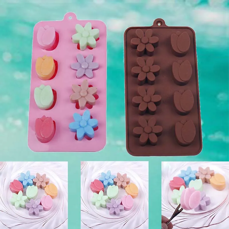 

Fad Mould 8 holes Tulip Daisy Flower Silicone Wax Craft Ice Cube Tray Chocolate