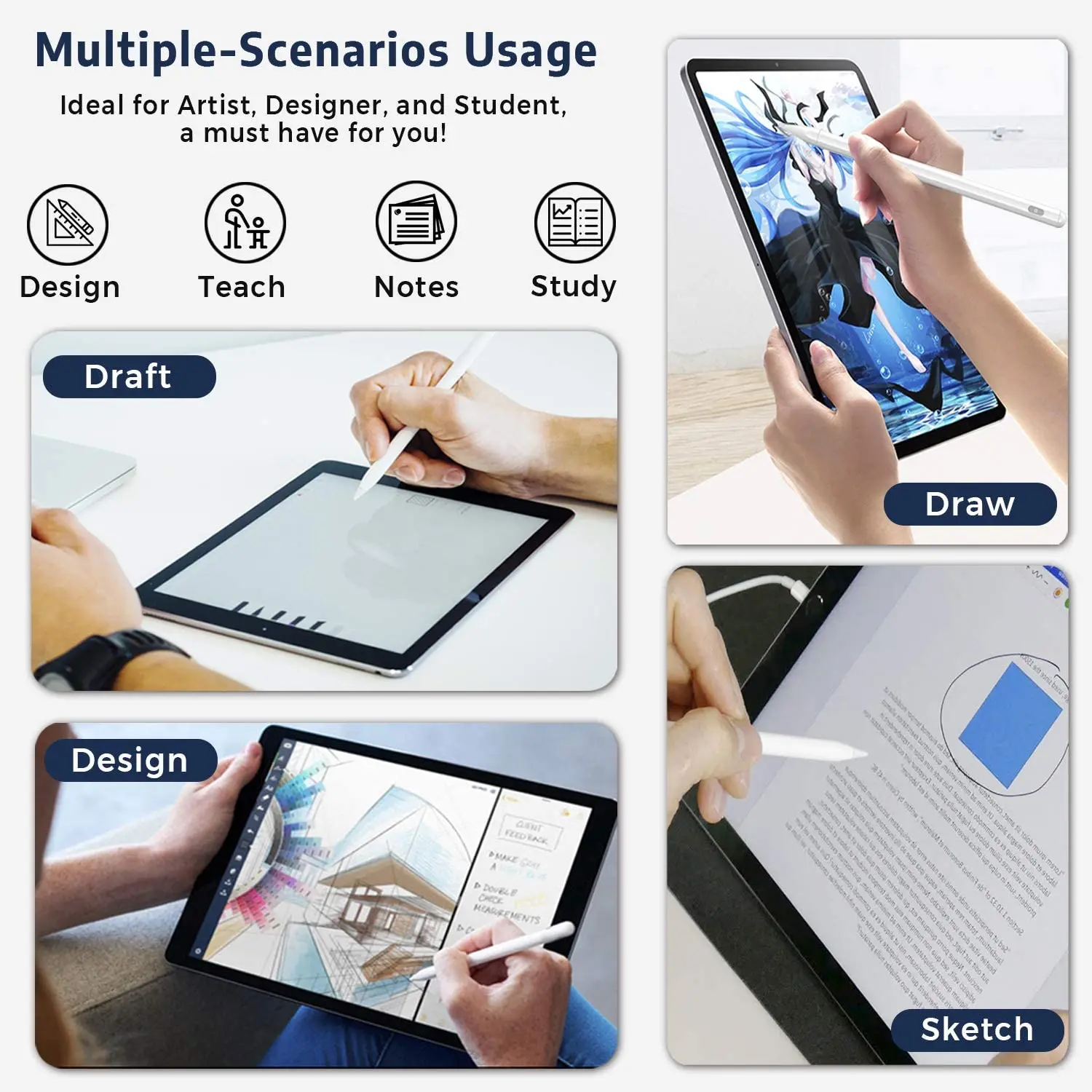 10Pcs/Lot Stylus For Android Ipaid Tablet Pencil Uppgraded Drawing Touch Pen With Palm Rejection Design Sketch Multiple Scenario