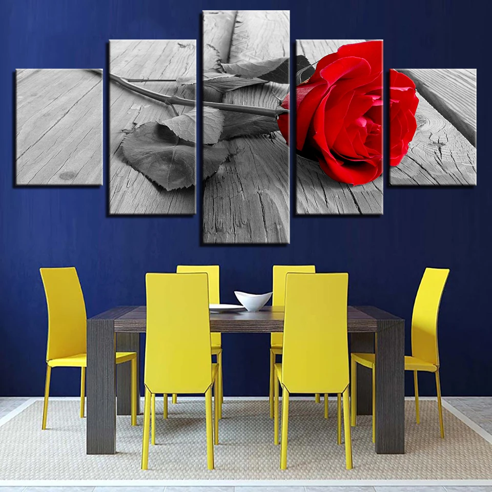 

5 Pcs Abstract Red Rose Flower Posters HD Print Canvas Wall Art Pictures Accessories Decoration Living Room Home Decor Paintings