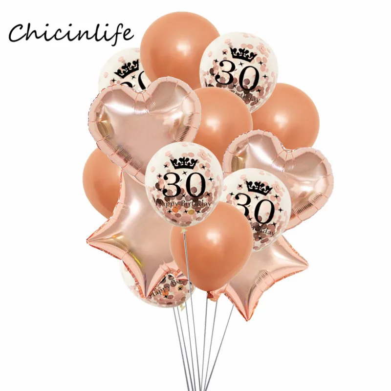 Корона из розового золота 30 40 50 лет шары на день рождения 30th 40th 50th День Рождения украшения Сердце Звезда с днем рождения