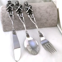 exquisite 316l titanium steel whole body skeleton cutlery steak pasta tableware dark skeleton shape spoon