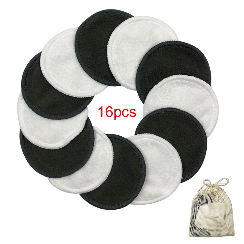 16 шт. Многоразовые моющиеся круглые бамбуковые ватные диски для снятия макияжа с