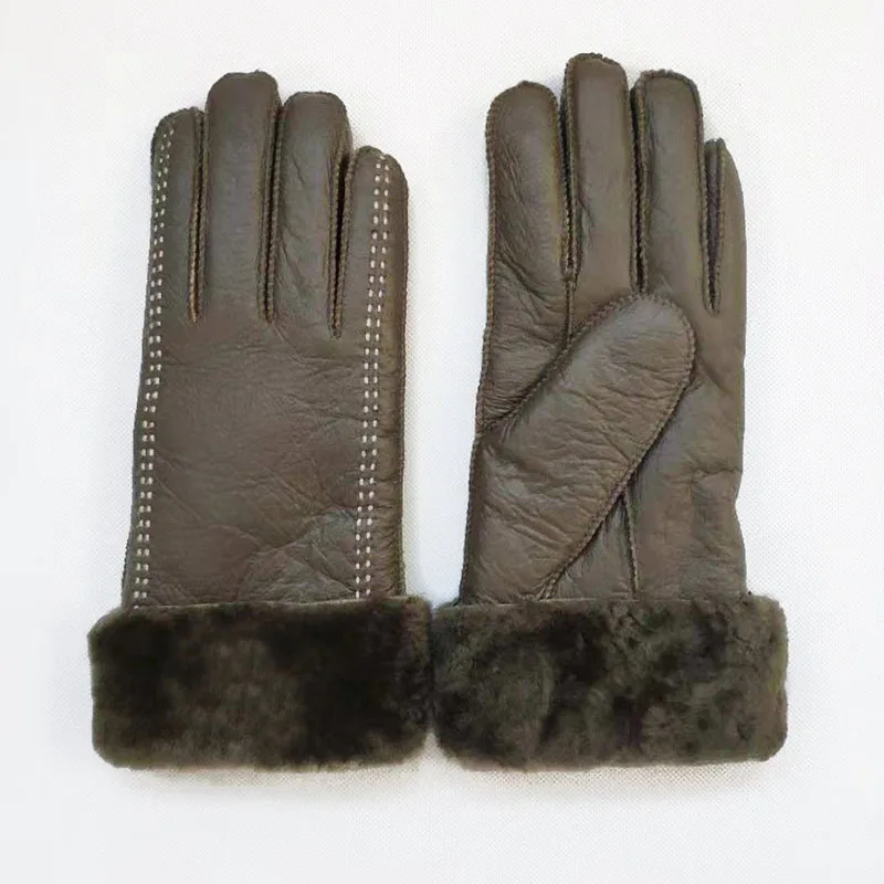 

Super Warm Women's Genuine Leather Sheepskin Gloves Winter Female Outdoor Ski Motorcycle Gloves Ladies Sheep Fur Gloves Finger