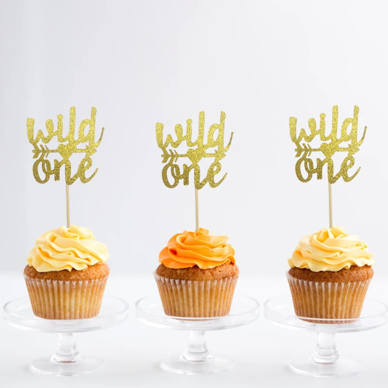 

10Pcs Gold Wild One Cupcake Toppers Boy Girl First Birthday Party Decor Kids 1st Birthday Baby Shower Anniversary Cake Supplies