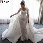 Роскошные свадебные платья LORIE с прозрачной юбкой годе с длинным рукавом иллюзионные полные кружевные нарукавники с аппликацией и бантом для часовни платья невесты 2020