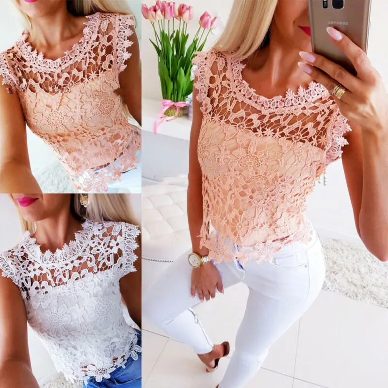 Модные летние тонкие О образный воротник без рукавов Повседневная Блузка для