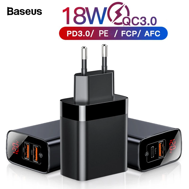 Baseus Quick Charge 3,0 USB зарядное устройство для iPhone samsung Xiaomi huawei мобильный телефон 18 Вт PD3.0 PD QC3.0 QC usb type C быстрое зарядное устройство
