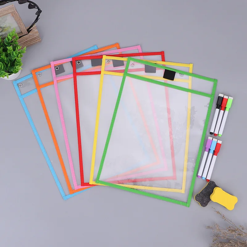 

Reusable Dry Erase Bag File Pockets Transparent Write And Wipe Drawing Writing Whiteboard Markers Classroom Teaching Supplies