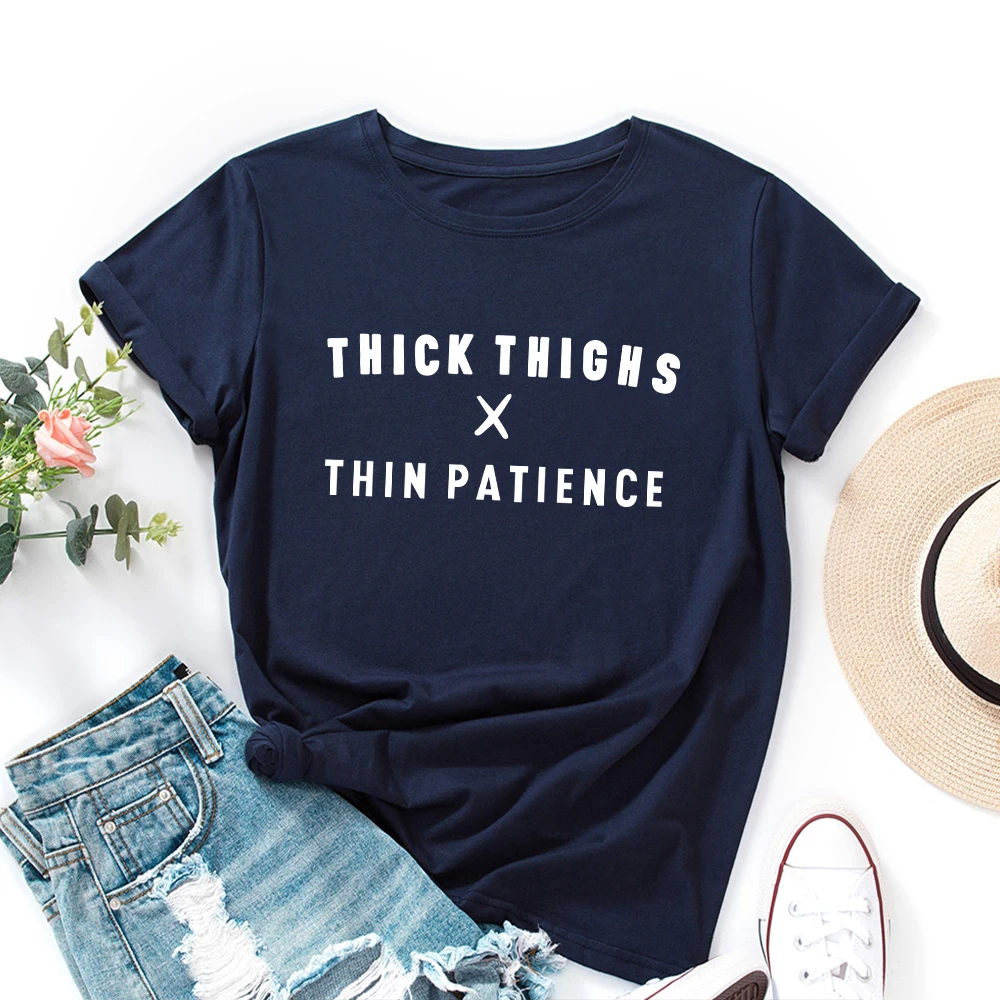 

С надписью «Thick Thighs тонкий терпение принтовые тройники, женские летние хлопковые футболки с короткими рукавами футболки, одежда для девочек...