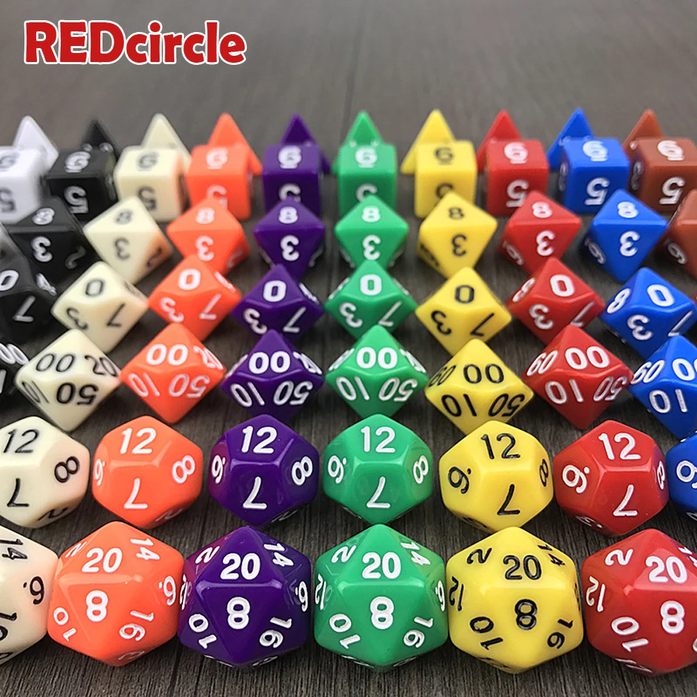 7 шт./компл. многосторонние игральные кости без непрозрачного эффекта D4 D6 D8 D10 D12 D20