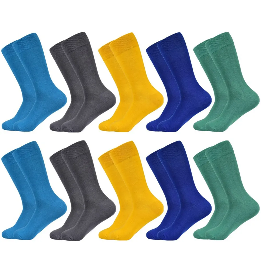 10 pairs socks-A15 Мужские носки, новинка, одноцветные хлопковые носки, черные, синие, красные, фиолетовые, желтые, зеленые носки, цветные, Полноразмерные, Классические мужские носки - Цвет: 10 pairs socks-A15