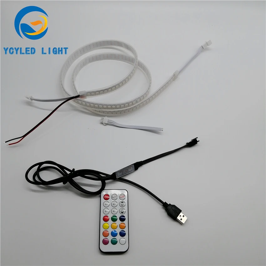 1 м 5 в usb ws2812b 144 светодиодов цифровой программируемый адресуемый 5050smd rgb Светодиодные полосы света ws2812 Светодиодная лента с радиочастотным пультом дистанционного управления