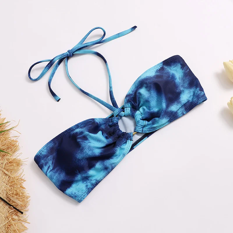 

Tied Dry Ring Linked Push Up Halter Women's Bikini Sets Low Waist Tied String Tassel Swimsuit 2021 Mujer Swimwear Beach Wear