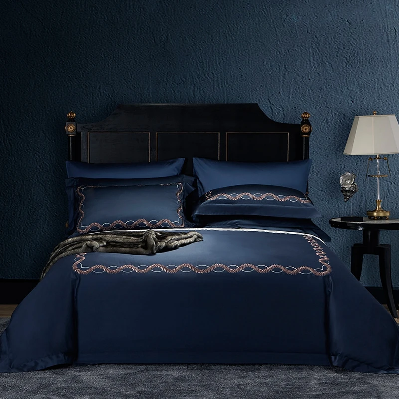 

Chic Embroidery 1000TC 4Pcs Luxury Hotel Grey Coffee White Bedding sets Queen King size Comforter Cover Pillowcase Bed Sheets