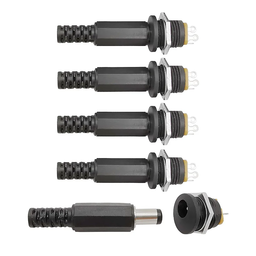 10Pcs (5Pair) 5.5 * 2.1MM Plastic DC Power Male Plug Socket Female Jack Screw Nut Panel Mount Connector 12V 3A 5.5x2.1MM DC022 - купить по