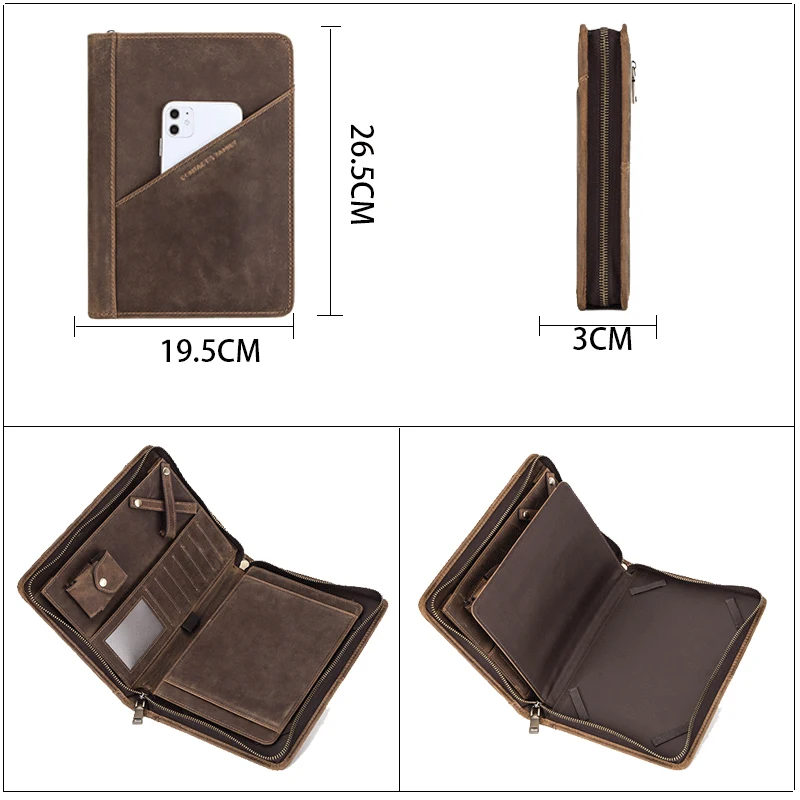 Папка органайзер из натуральной кожи сумка для планшета на молнии деловой