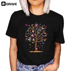 Женская Черная футболка с 3D изображением дерева и бабочек, летняя повседневная короткая футболка в стиле Харадзюку, женская футболка, Новое поступление 2021, Прямая поставка