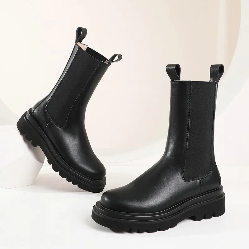 

Fashion Genuine Leather Ankle Boots for Women Shoes Autumn Winter Square Heel Women Shoes 2021 Newest Casual Motorcycle Boots