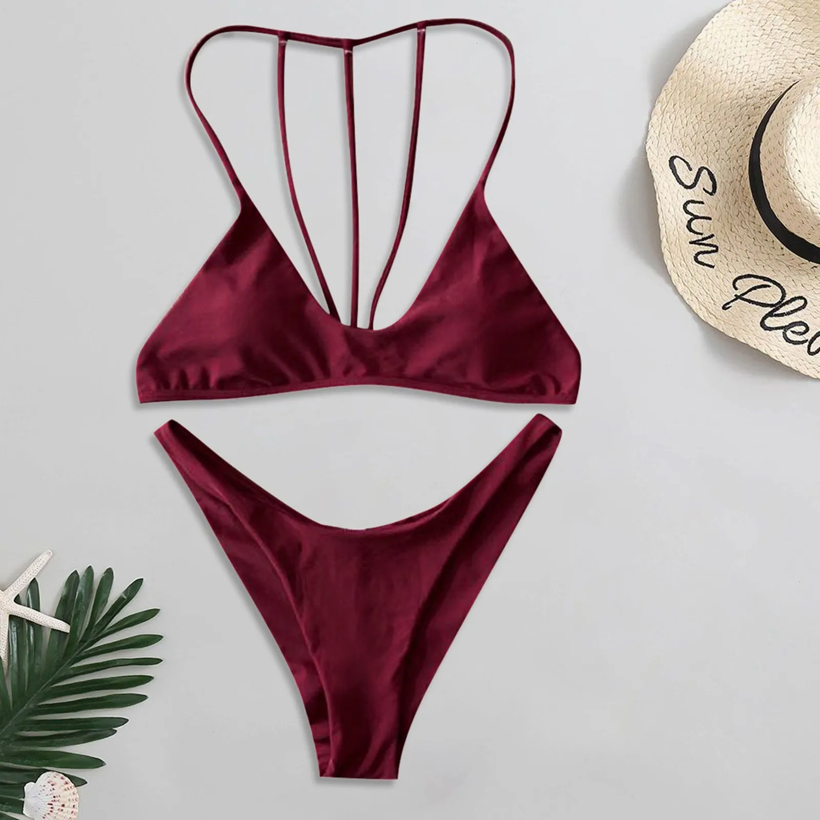 

Sexy Solid bikini 2021 Women Push Up Padded bikini Thong 2piece swimsuit Brazilian Bathing Suit Thong Swimwear Biquini