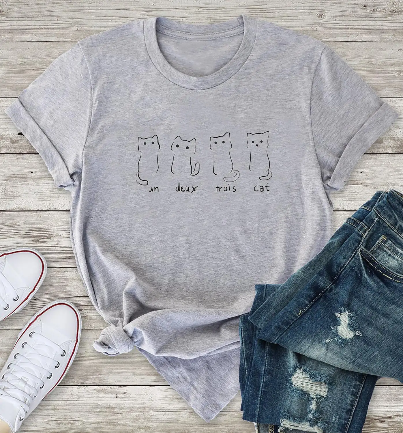 Kawaii cute Un Two Three Cat Футболка 100% хлопок смешная унисекс женщины Графический уличный