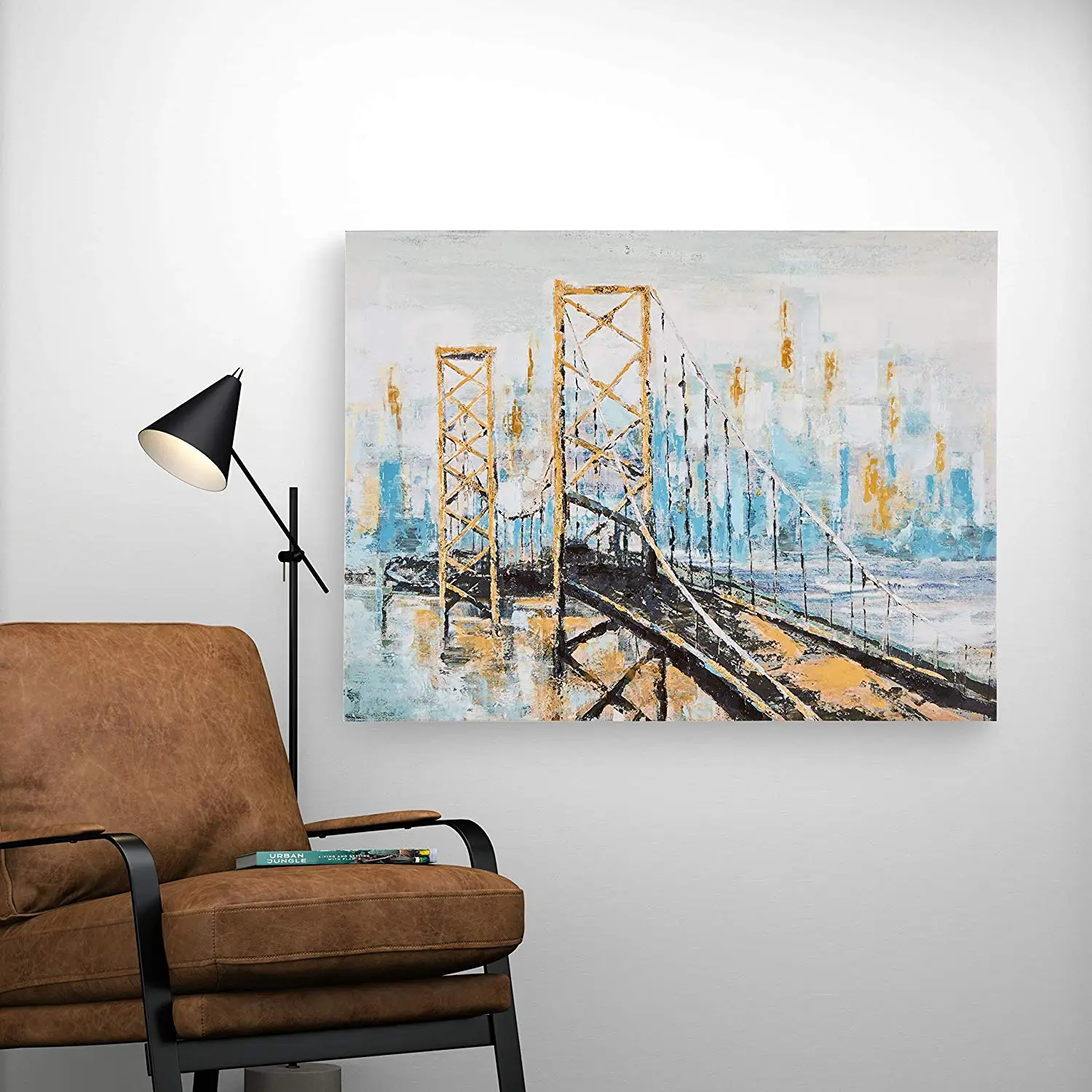 

Contemporary Bridge Print with Gold Leaf Wall Art Blue and Gold