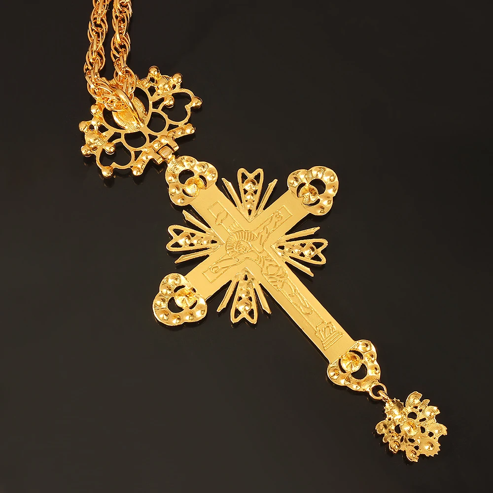 Большое Золотое ожерелье и подвеска с распятием в русском стиле религиозное