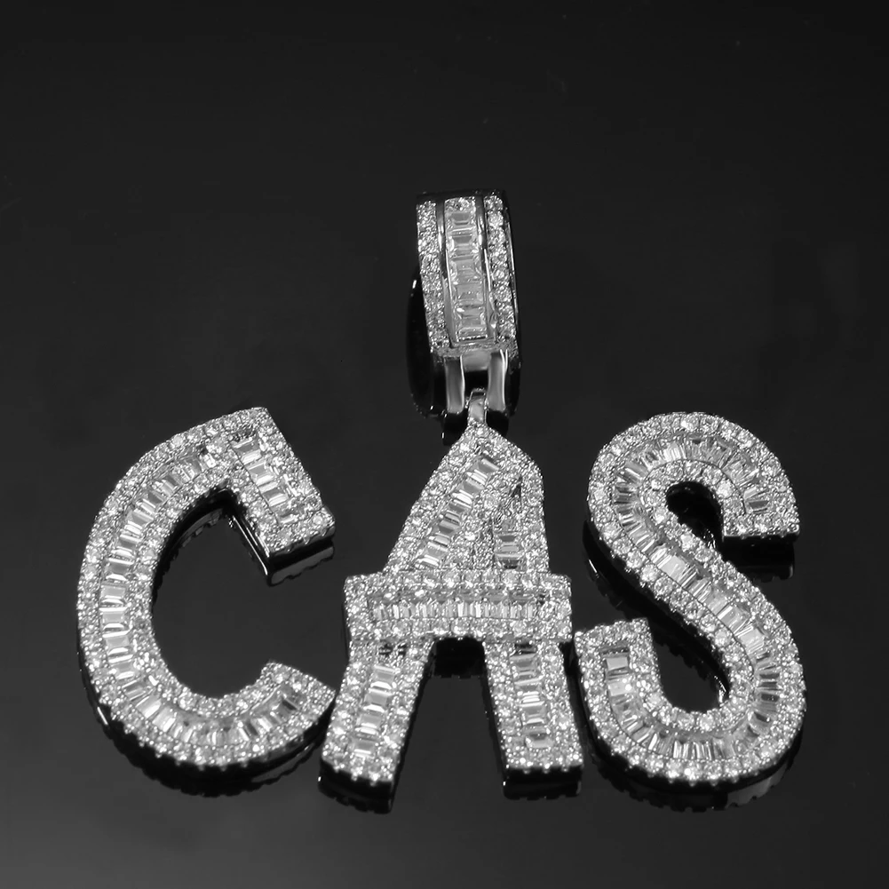 Uwin Cutsom багет буквы имя ожерелье и кулон Bling полный льдом роскошные циркония теннисные цепи хип-хоп ювелирные изделия