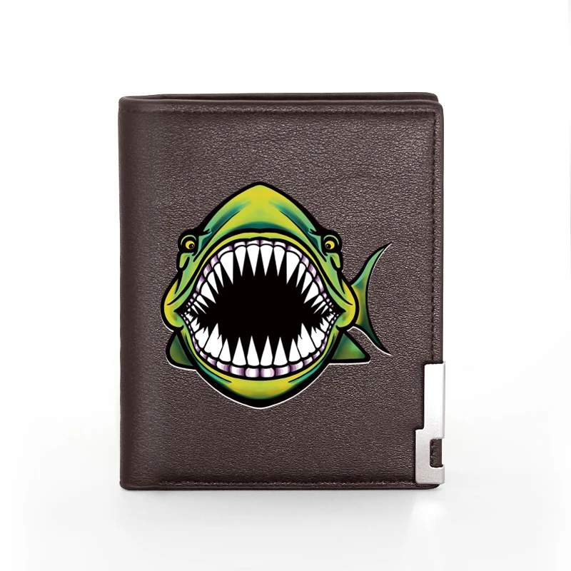 

Cool Fashion Scary Shark Printing Leather Short Wallet