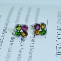 mh fine jewelry natural multicolr tourmaline lovely gemstone romantic stud earring 925 sterling silver wedding party gift box