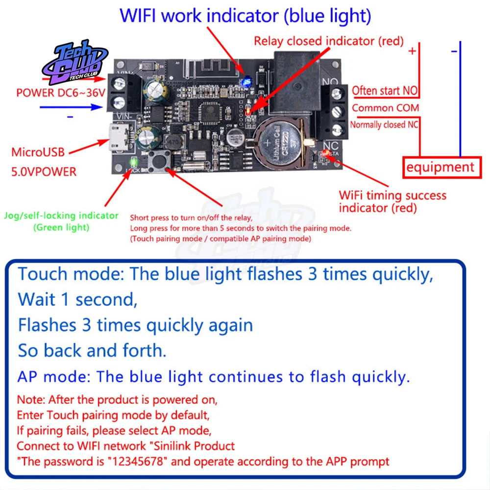 Eyewink Sinilink Wifi Mobile Phone Remote Control Relay Module DC6V~36V Smart Home App APP ESP-12F XY-WF36V Power Supply | Обустройство