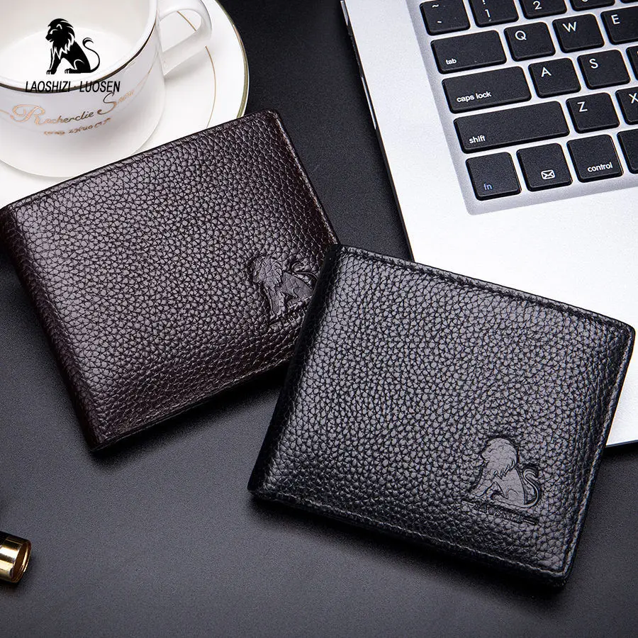 LAOSHIZI LUOSEN мужской кошелек натуральная кожа однотонный тонкий двойные Короткие
