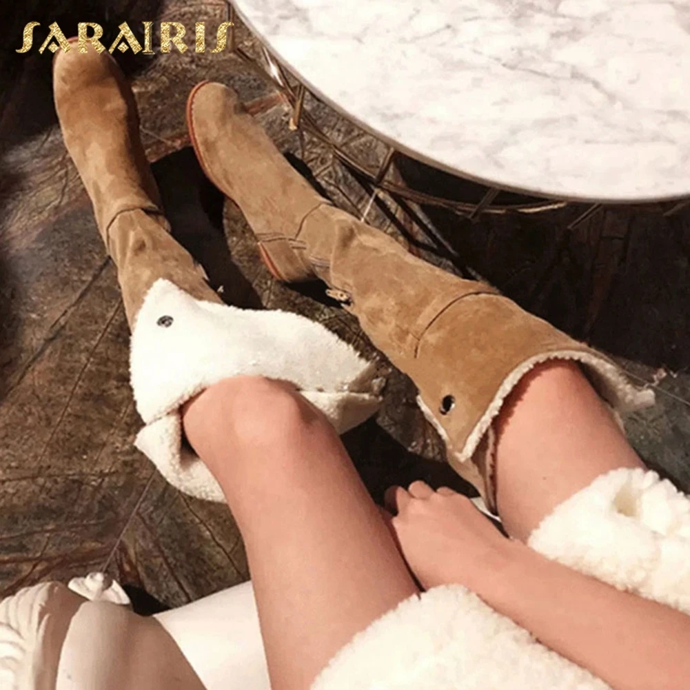 

Sarairis 2020 New Arrivals Kid Suede Luxury Boots Woman Shoes Warm Plush Concise Elegant Trendy Fashion Buckle Thigh High Boots