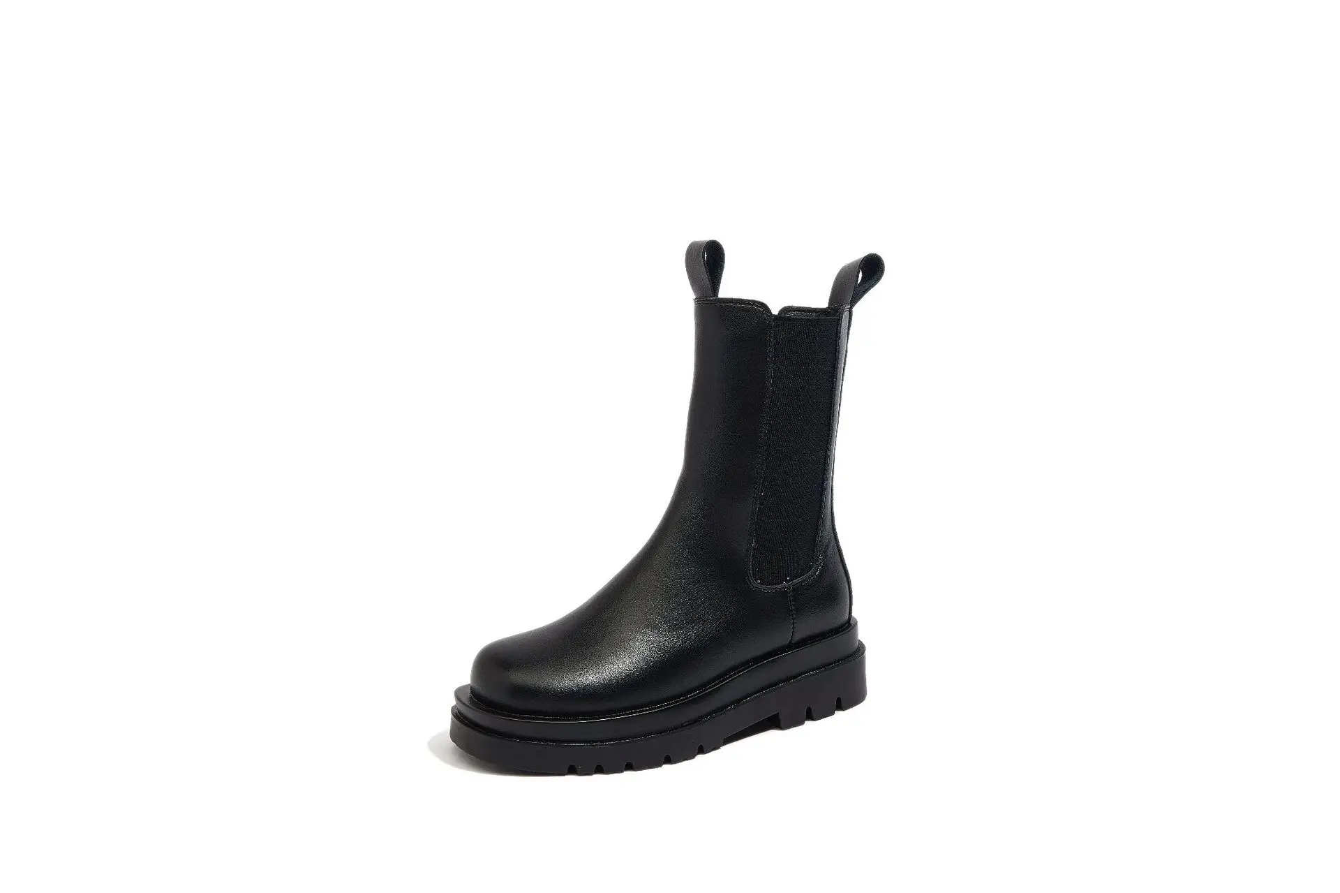 

Genuine leather thick soled ChElSEY short boots, women's boots, fashion British style smoke mid pipe boots, red