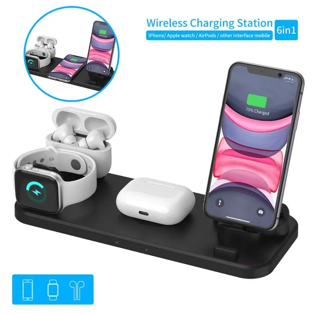 6in1 wireless charger dock station 10w qi induction fast magnetic charging holder micro usb typec stand mobile phone accessories free global shipping