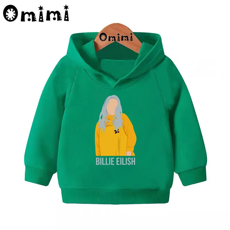 Детские толстовки с принтом Billie Eilish; Детские повседневные толстовки с капюшоном; пуловер для малышей; топы для маленьких девочек и мальчиков; осенняя одежда; KMT4569