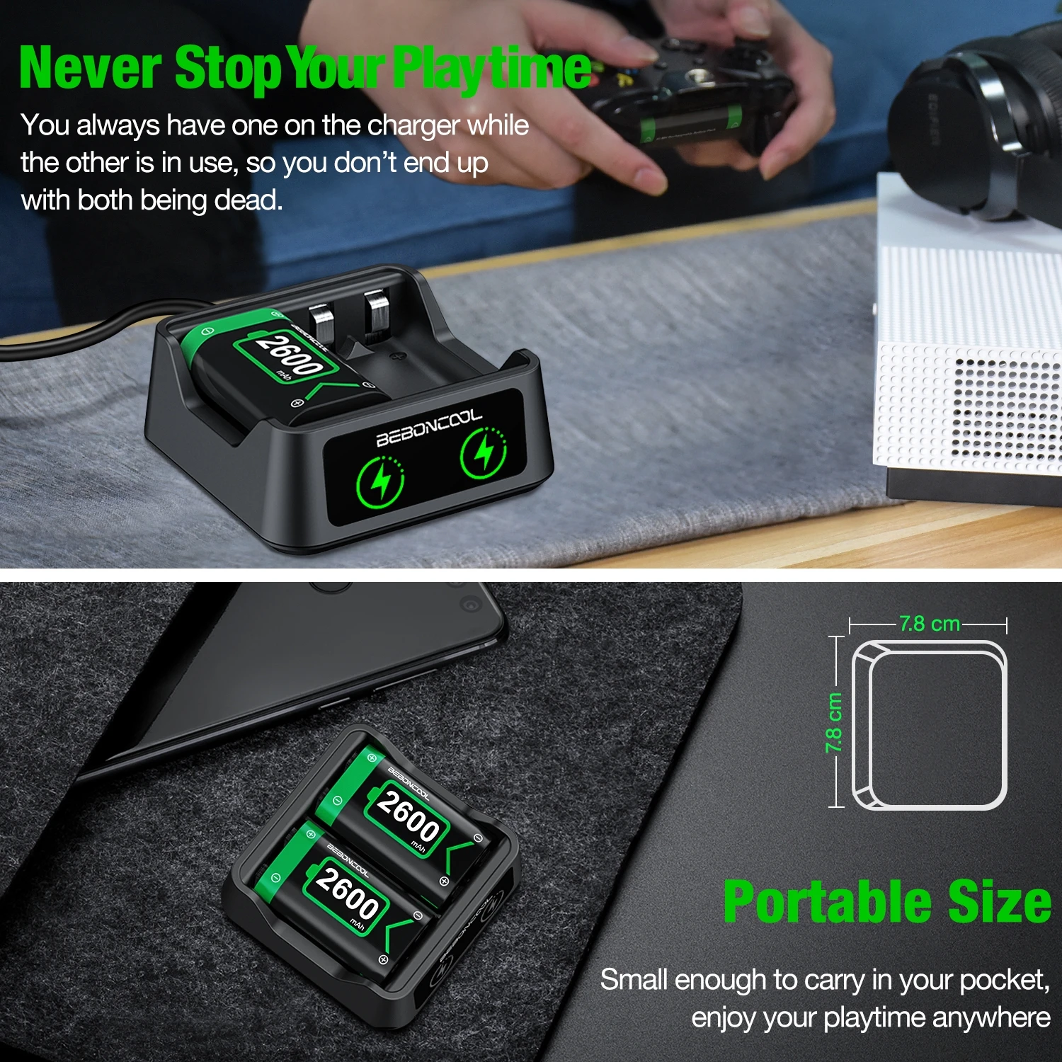 2 x2600mAh Батарея пакет для Xbox One / S/Xbox X/Xbox Elite Беспроводной контроллеры геймпады +